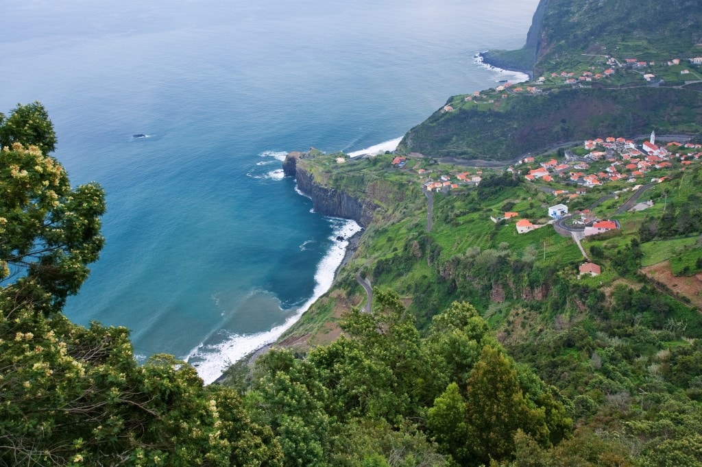 small village on coast of madeira island, portugal